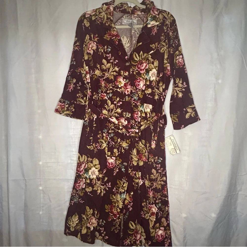 Passport Burgundy Floral Long Sleeve Dress - Picture 3 of 8
